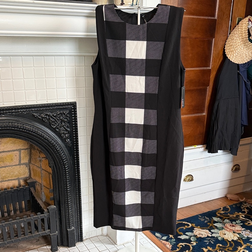Lapis Black and White Plaid‎ Midi Dress-NWT.